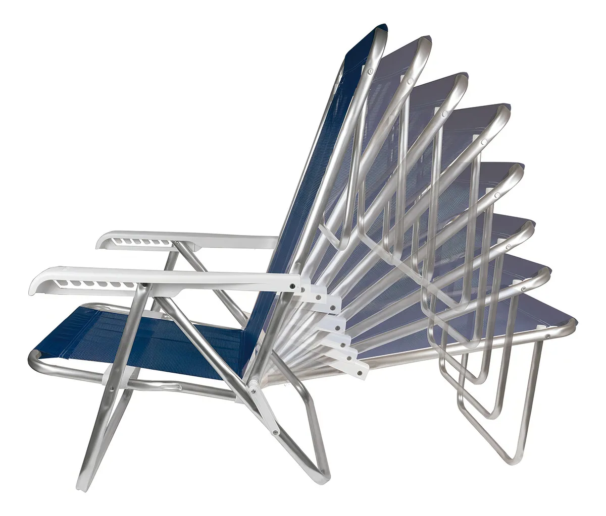 Kit 2 Cadeira Praia Alumínio Reforçada 8 Posições Reclinável Cor Azul-marinho - Imagem 5