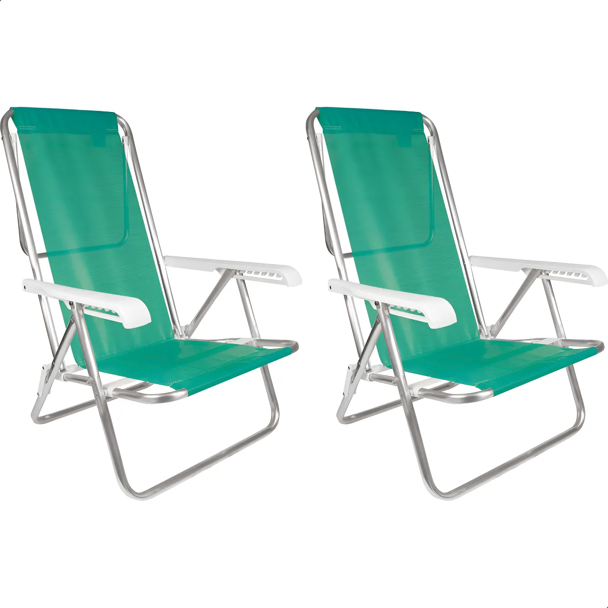 Kit 2 Cadeira Praia Alumínio Reforçada 8 Posições Reclinável Cor Verde