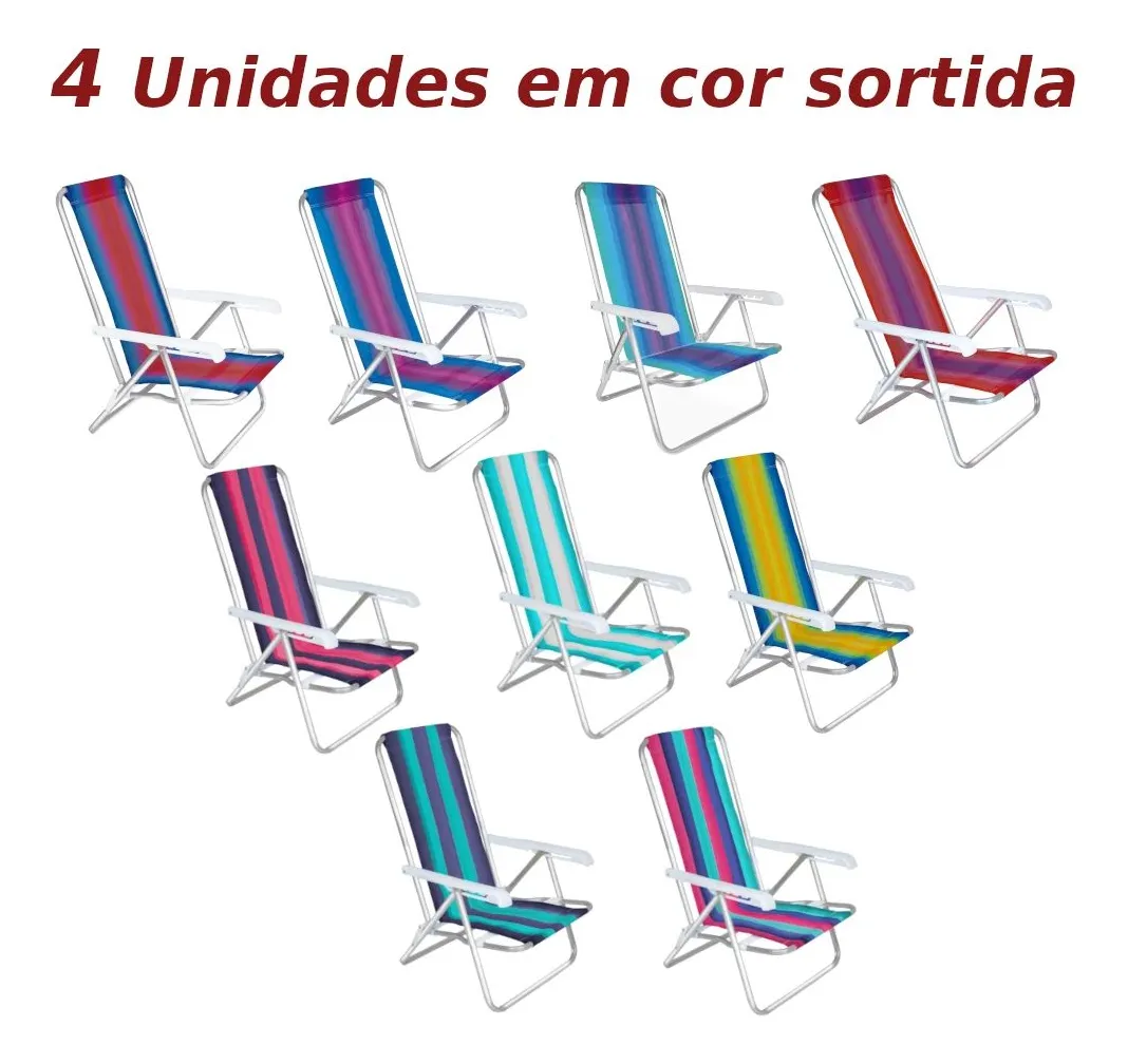 Kit 4 Cadeiras De Praia Em Alumínio Reclinável 4 Posições - Imagem 2