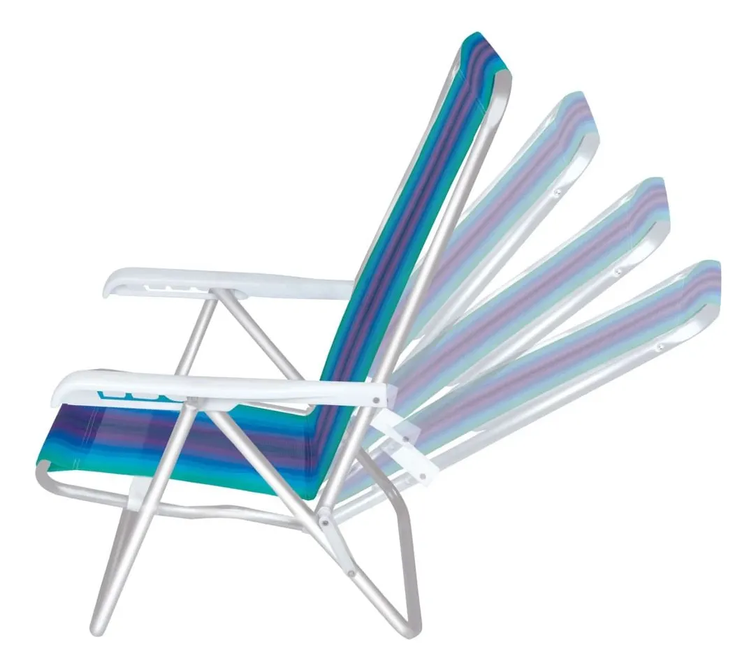 Kit 4 Cadeiras De Praia Em Alumínio Reclinável 4 Posições - Imagem 4